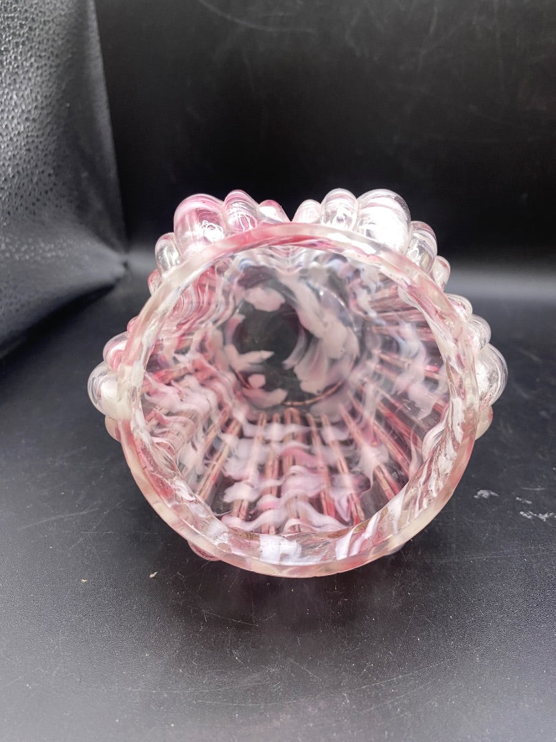 Antique NORTHWOOD Pink Spatter RIBBED PILLARS Art Glass COVERED SUGAR Bowl w Lid
