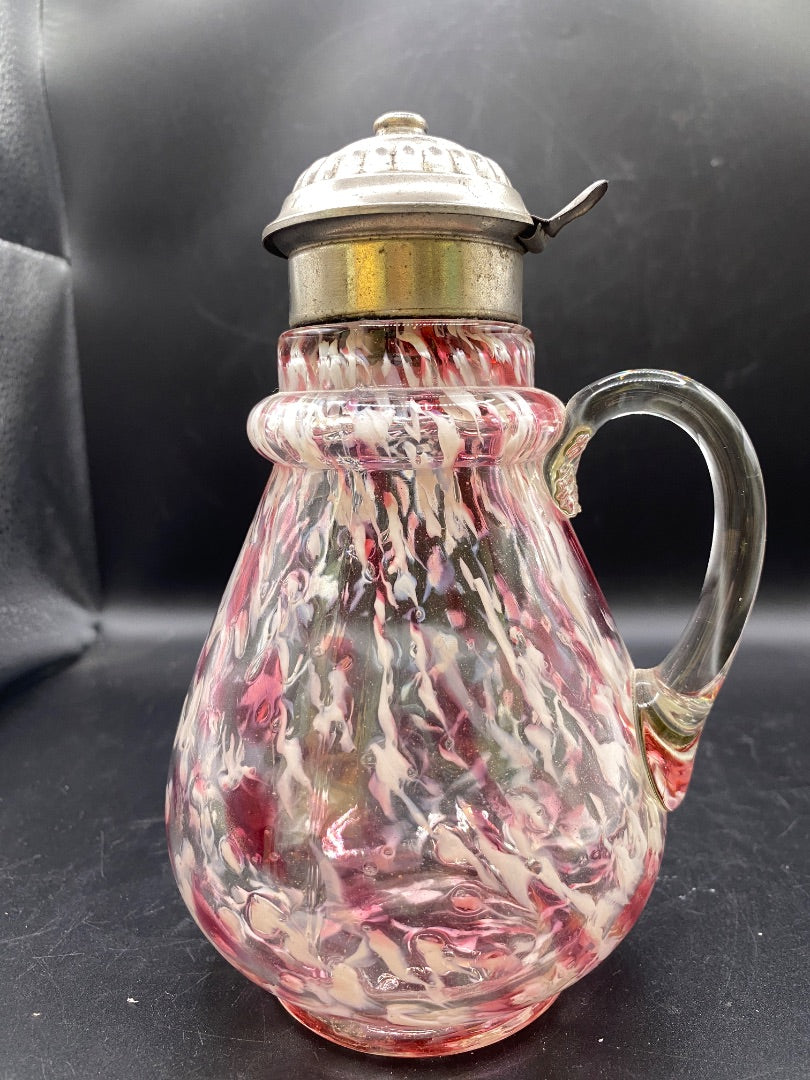 Northwood Victorian Pink & White Splatterware Syrup Pitcher