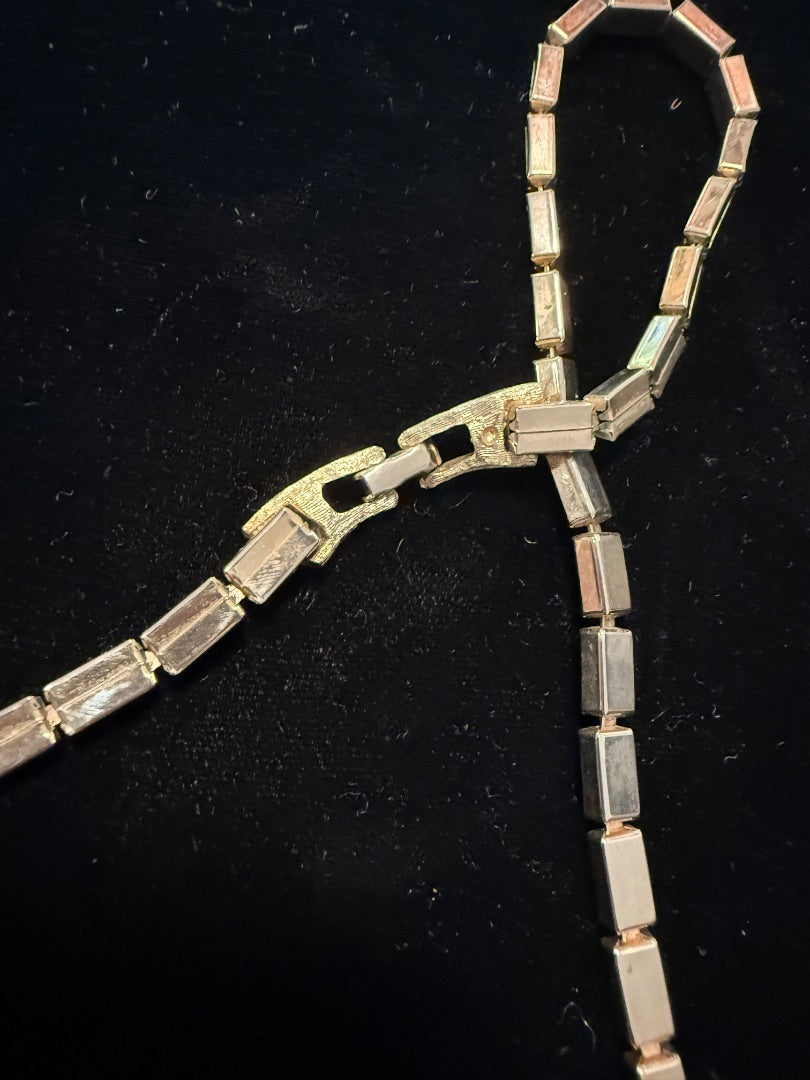 Vtg Box Link Leaves Dangling Lariat Necklace