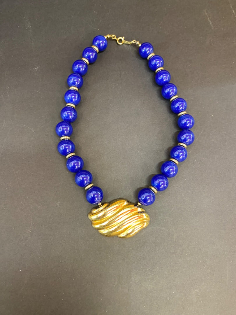 Blue Bead with Gold Necklace