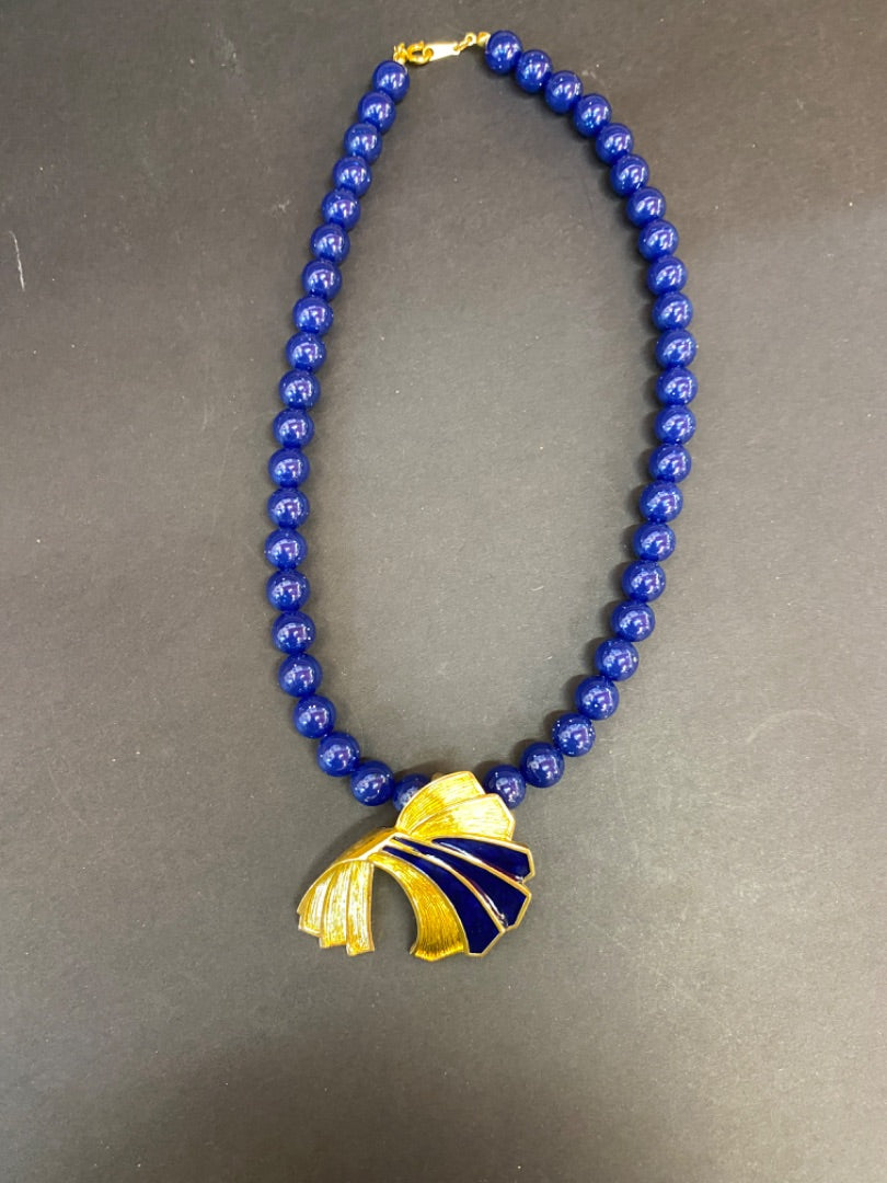 Blue Bead with Gold Necklace