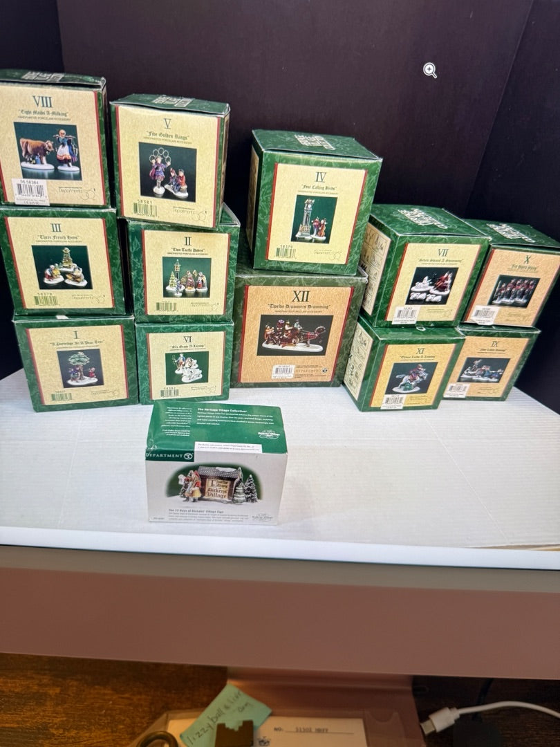 Vintage Dept 56 Twelve Days Of Christmas Dickens Village Complete 12 pc Set Mint