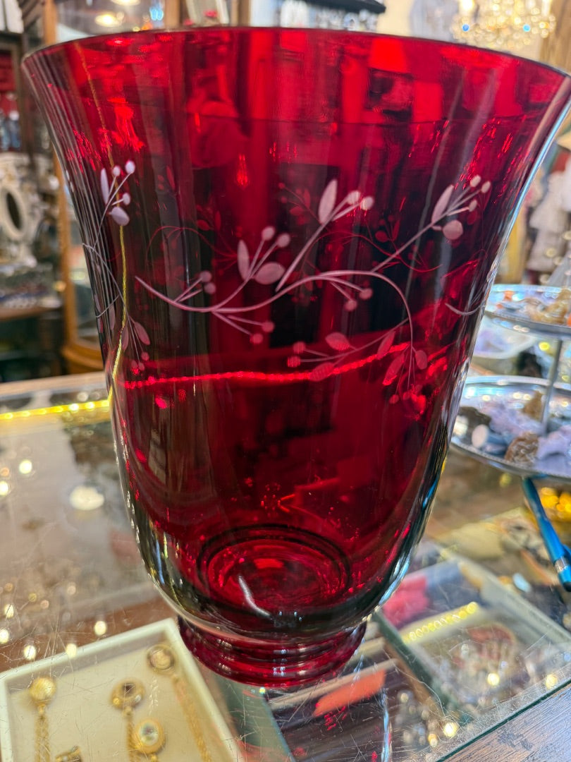 Ruby Red Longaberger Candle Hurricane Vase