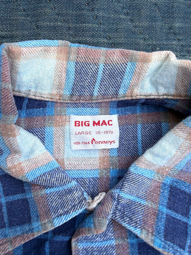 Vtg 60s Big Mac printed cotton flannel blue size L
