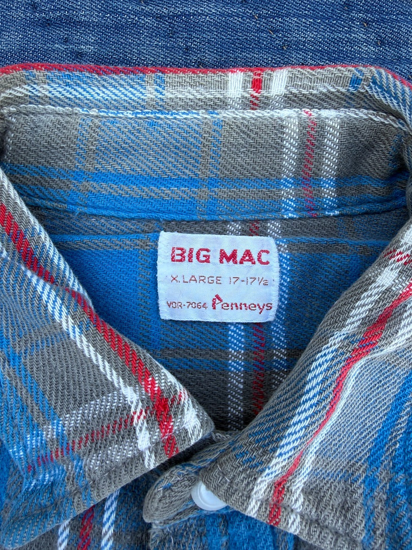 Vtg 60s blue shadow plaid Big Mac xl