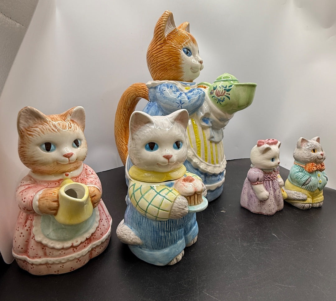 7 PC Set Avon Country Purr-fection Cat Kitten Teapot