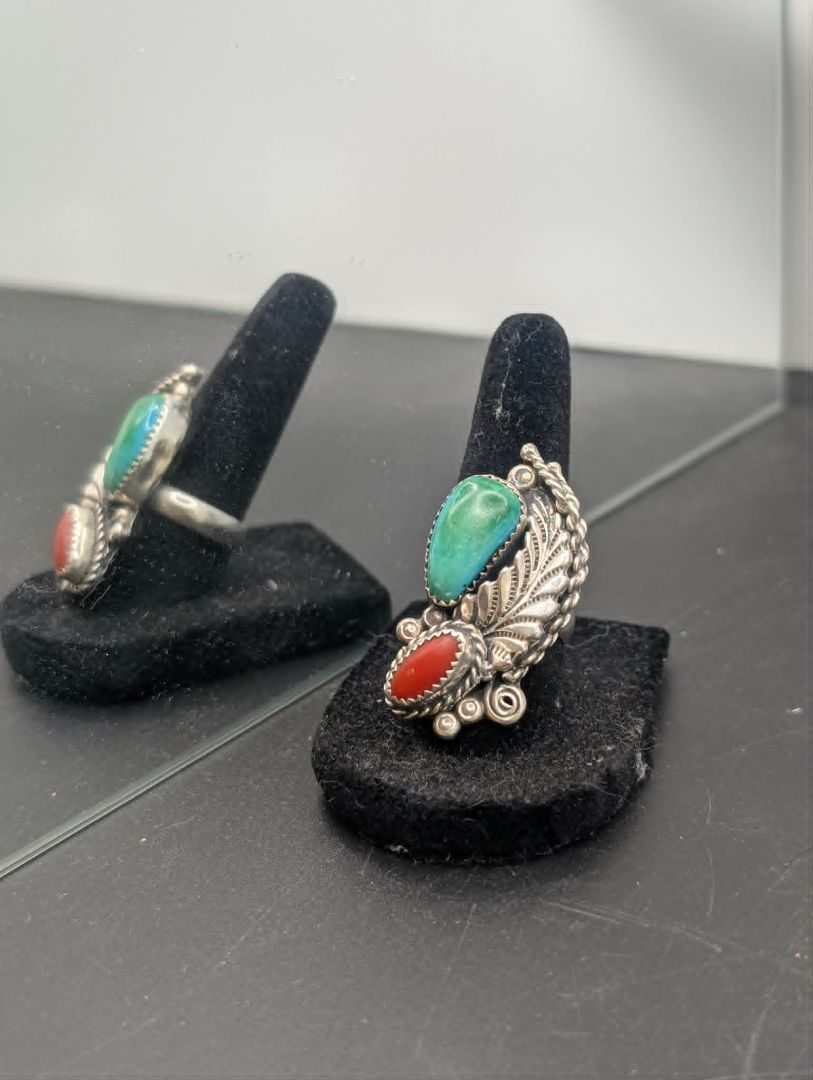 Native turquoise and Coral Ring