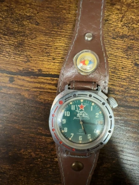 Russian Watch Teal Face Red Star Kauahguyckue 17 Kamhen w Original strap