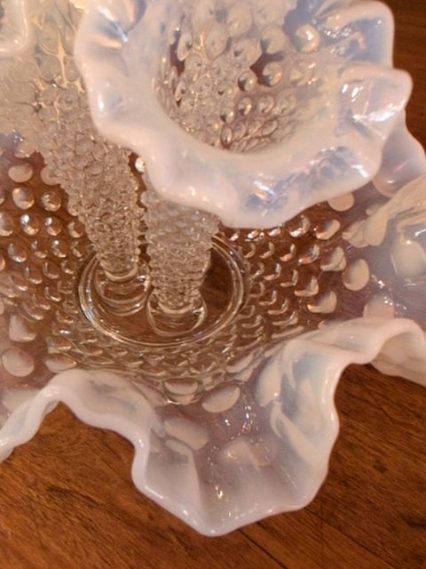 Three flour pedestal vase hobnail opalescent