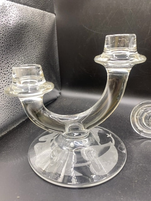 Fostoria Sonata Duo Morning Glory Etched Candle Holder Pair