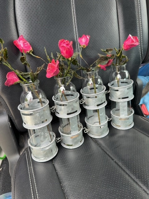 Metal 4 bud vase with flowers
