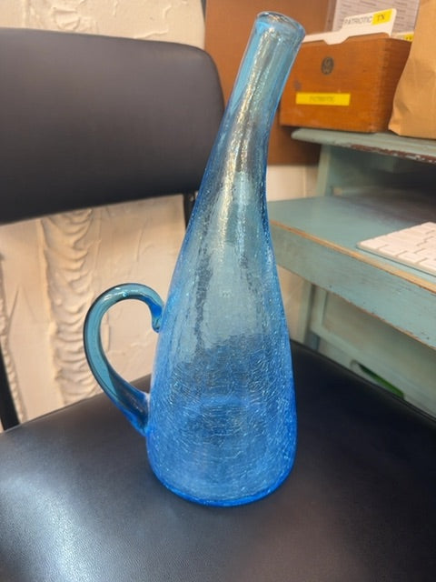 Blue crackle glass blue pitcher
