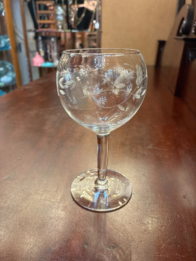 Etched wine glass