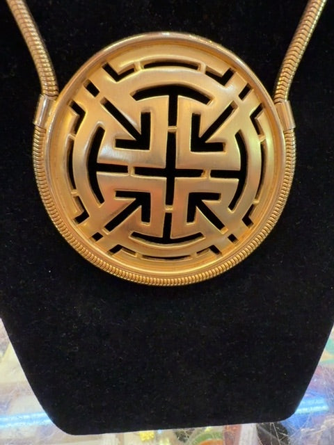 Vintage 1970's Gold Tone Pierre Cardin Greek Key Necklace 18"