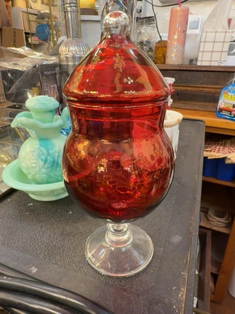 Empoli glass jar w/lid