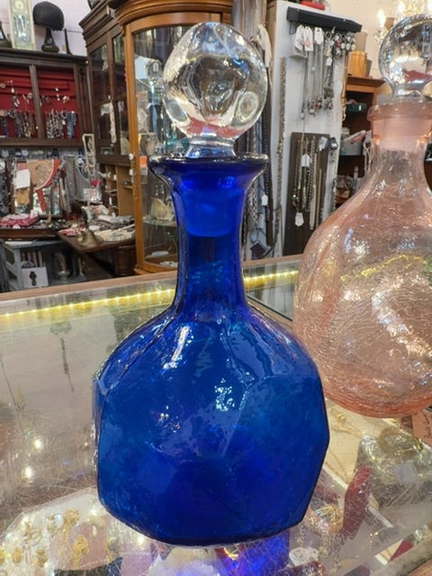 Blanco decanter, crackle, glass, cobalt blue