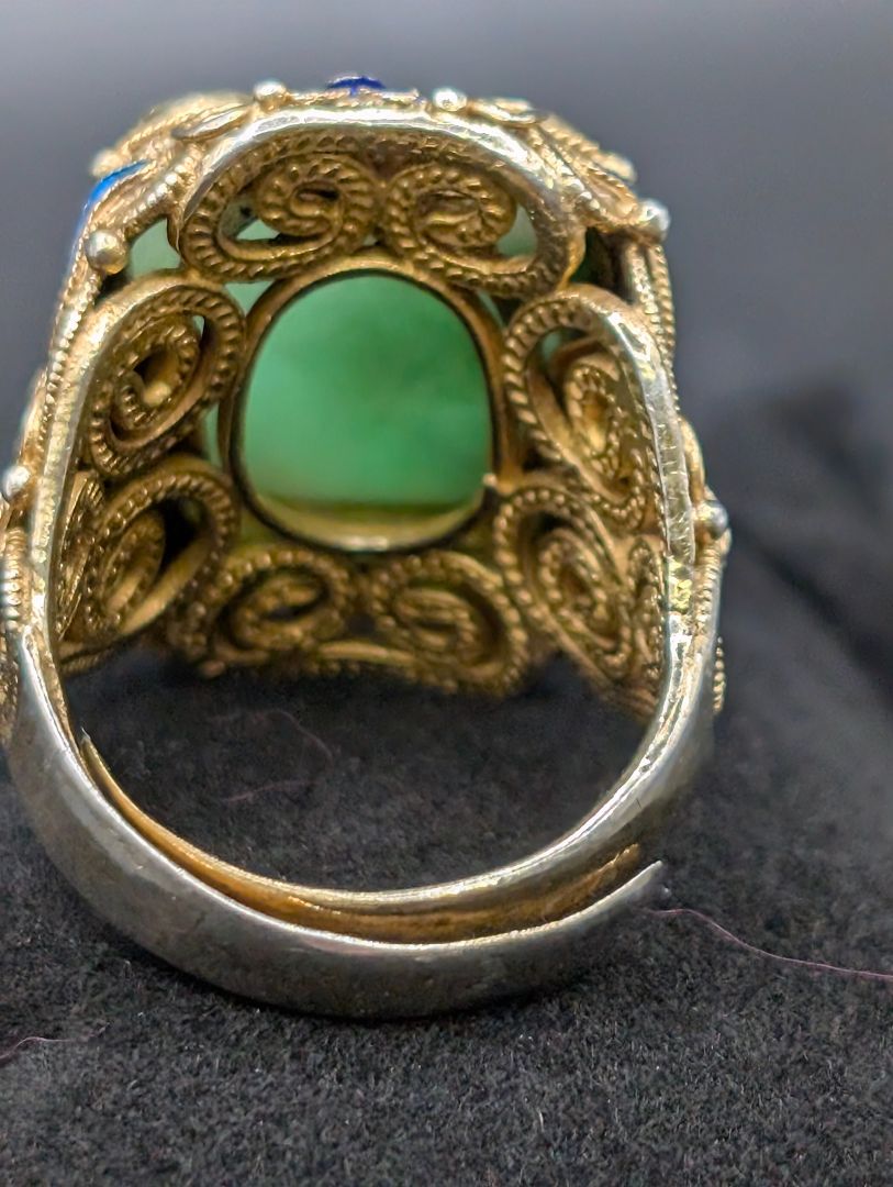Jade Butterfly Carved Sterling Ring