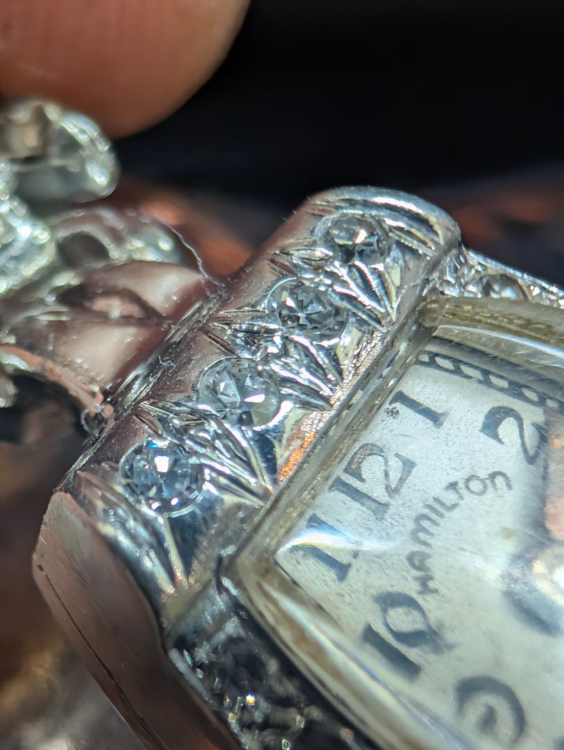 Hamilton 17 Jewel platinum and diamond ladies watch