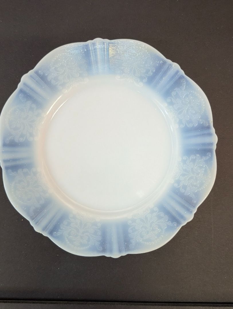 MacBeth evans white Opalescence depression glass pie plate
