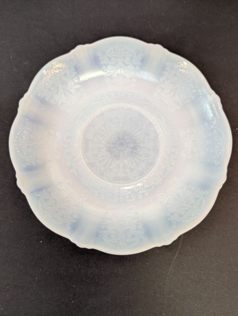MacBeth evans white Opalescence depression glass saucers