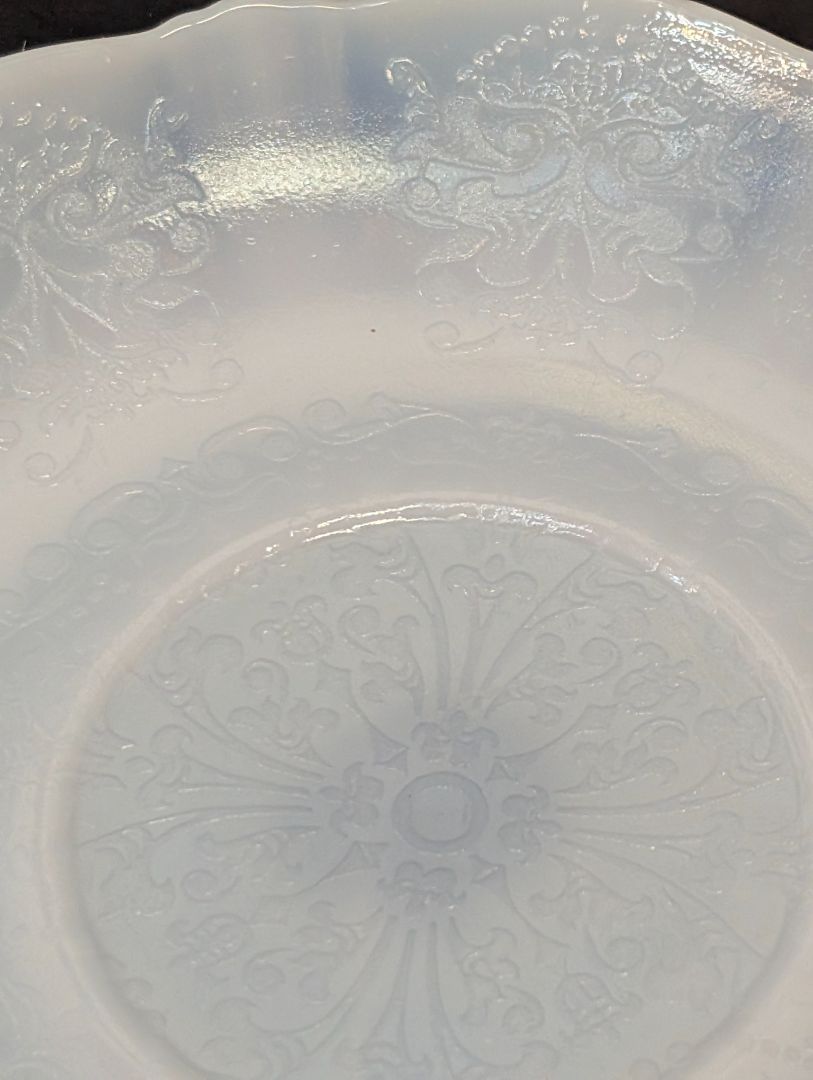MacBeth evans white Opalescence depression glass pie plate