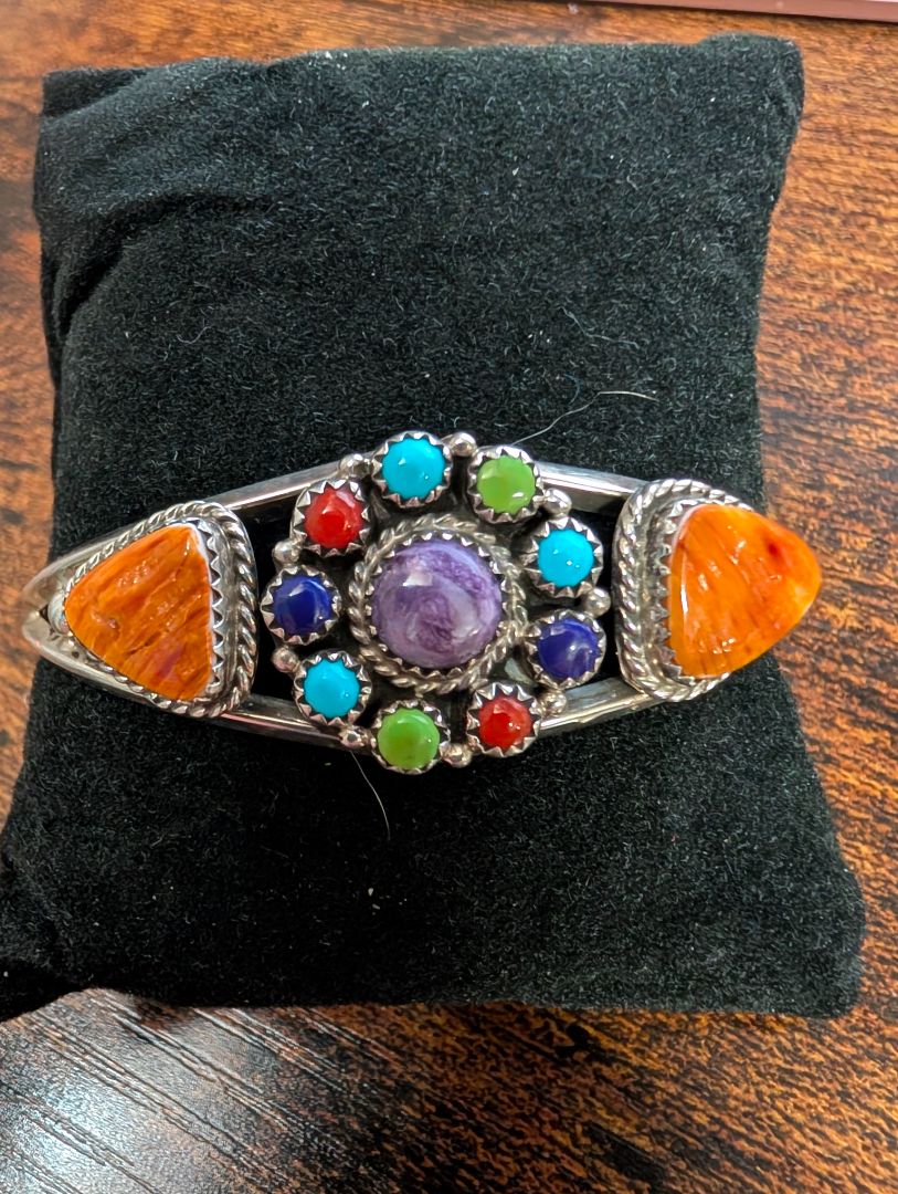 Sterling silver and multicolored Stone bracelet