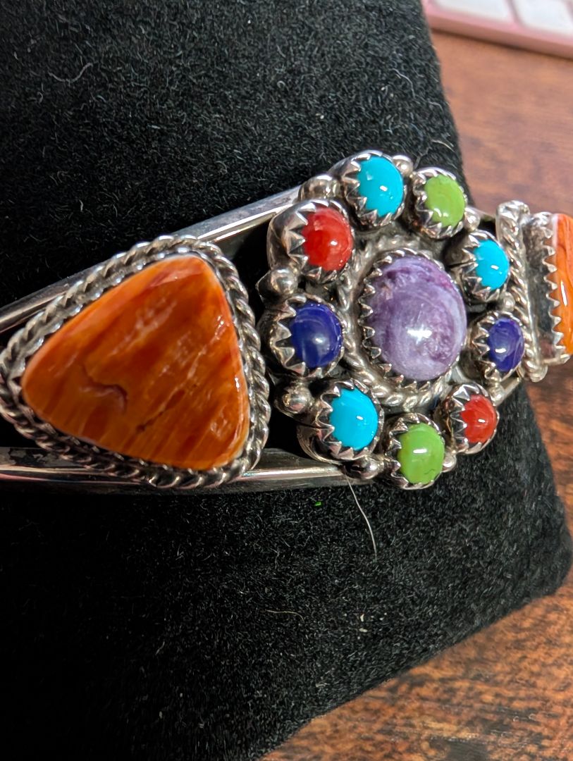 Sterling silver and multicolored Stone bracelet