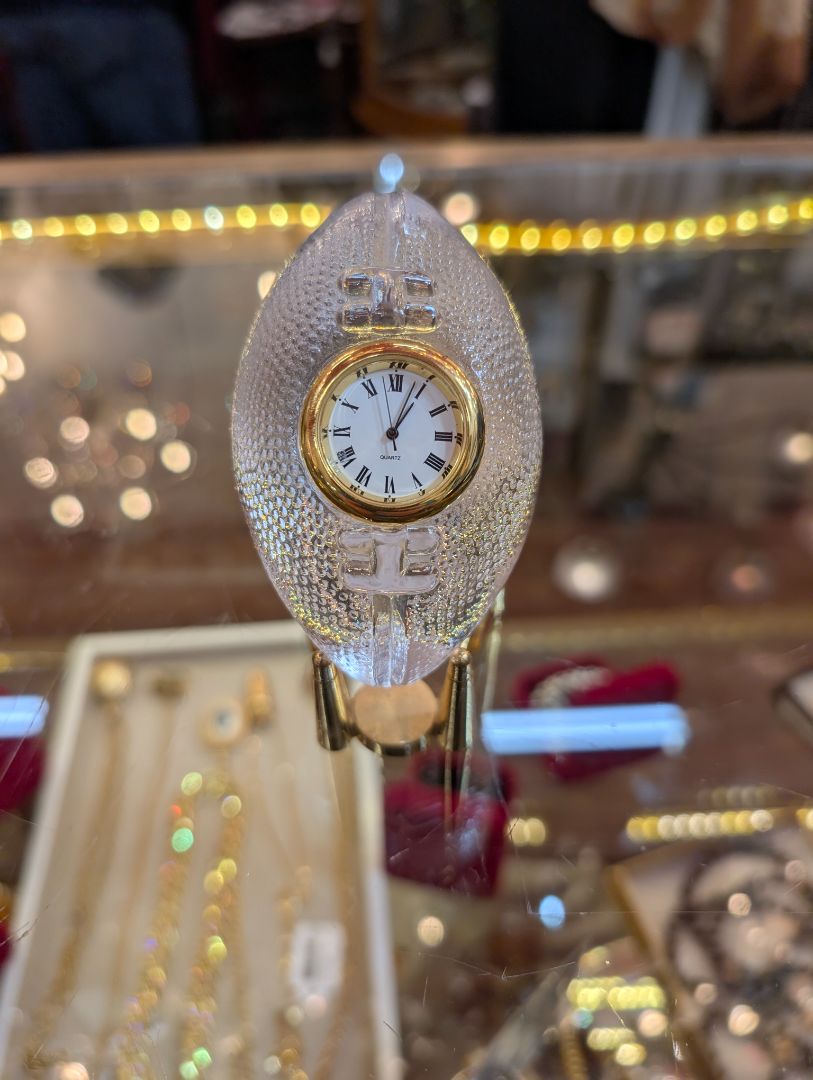 Lead crystal clock in a football shape with Stand