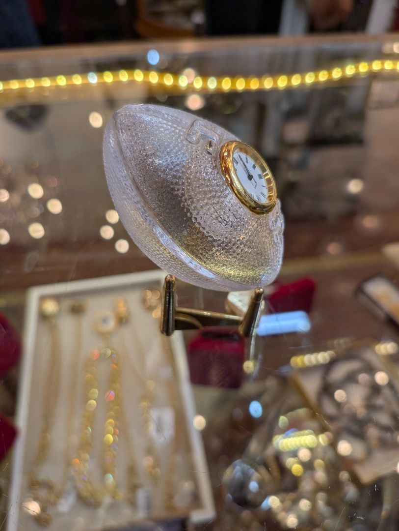Lead crystal clock in a football shape with Stand
