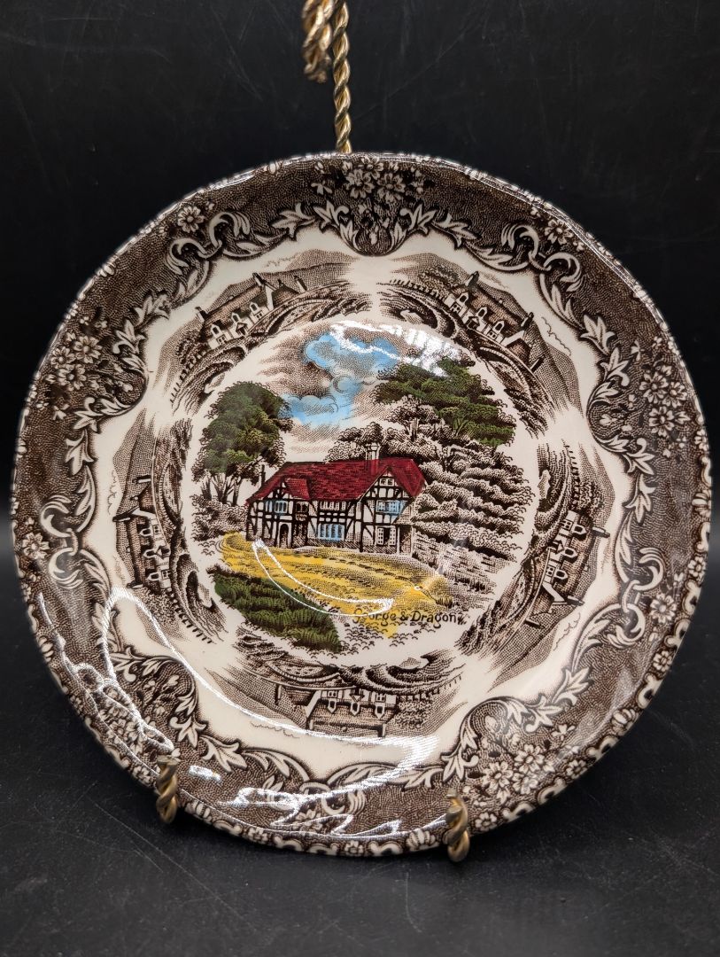 Grindley English country inns painted tea cup plate