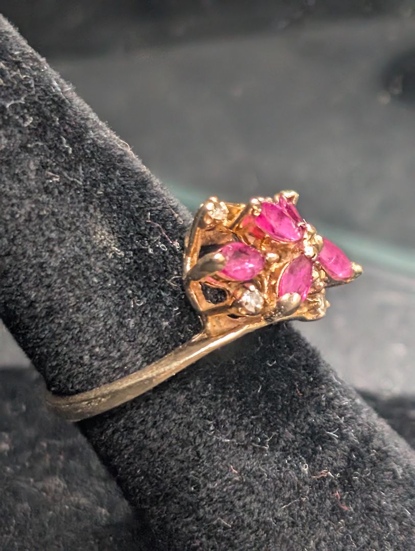 14 karat gold ring with rubies and diamonds