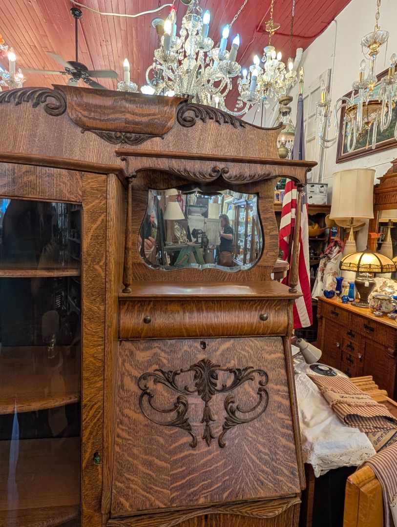 Victorian secretary desk curio cabinet