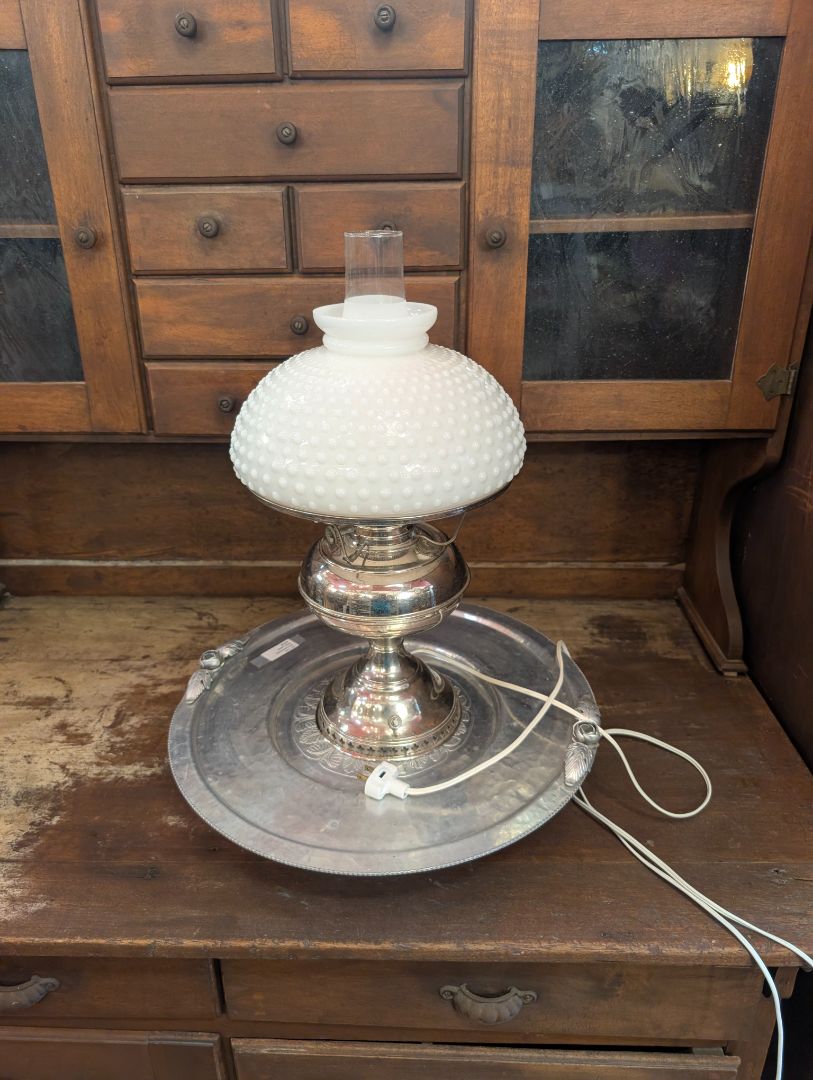 Nickel plated kerosene converted to electric lamp