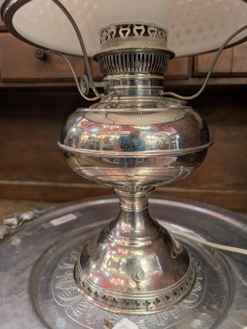 Nickel plated kerosene converted to electric lamp
