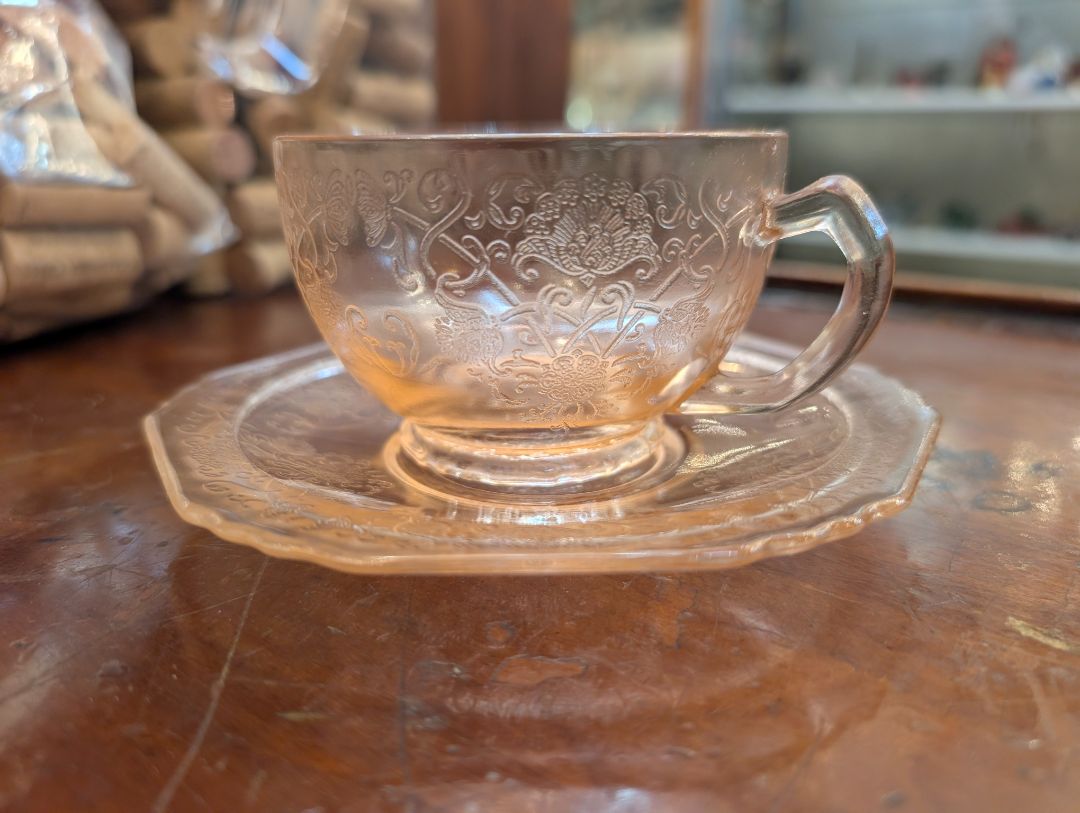 Pink Federal Glass Madrid Teacup and Saucer