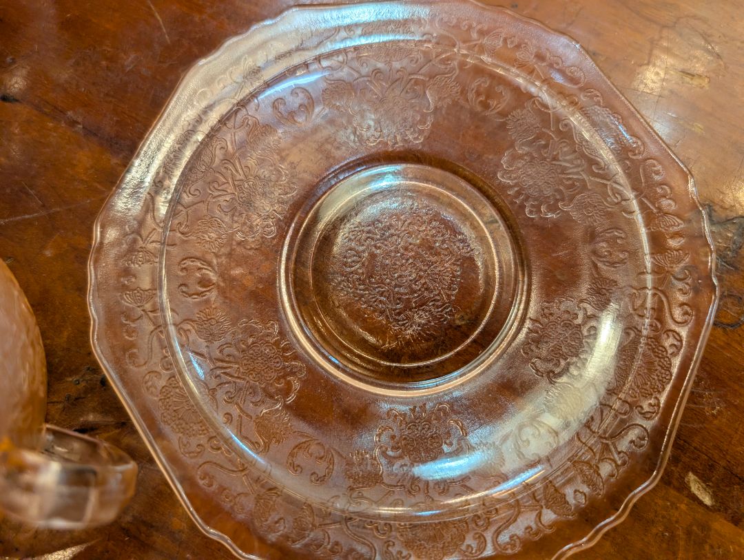 Pink Federal Glass Madrid Teacup and Saucer
