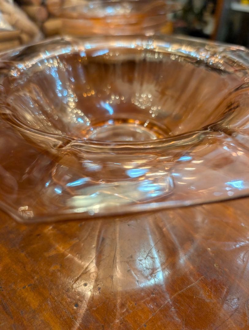 Pink Indiana depression glass footed bowl