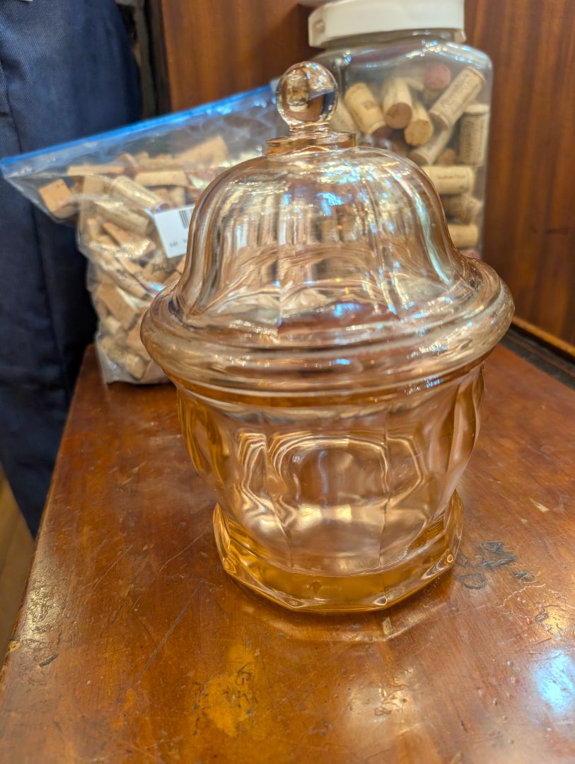 Pink Indiana glass cookie jar