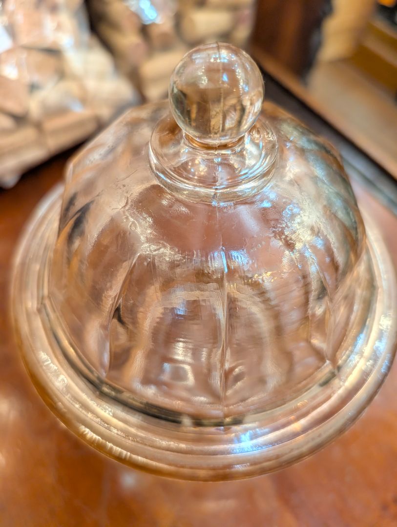 Pink Indiana glass cookie jar
