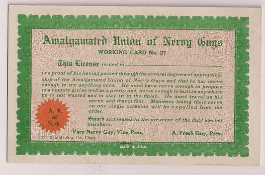 Amalgamated Union of Nervy Guys Humorous Card Greeting Postcard