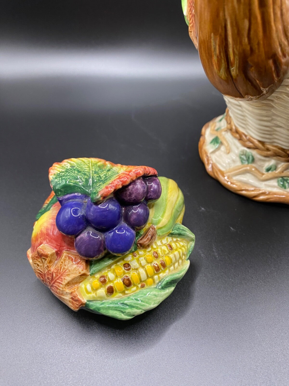 Vintage Fitz And Floyd Harvest Fall Ceramic Pumpkin Grapes Leaf