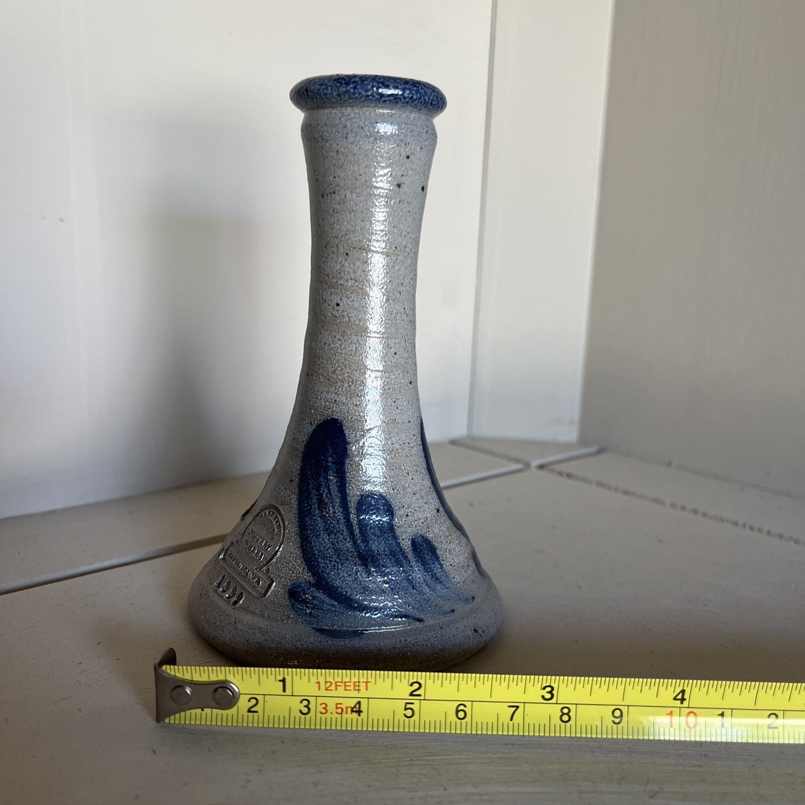 Vintage 1989 ROWE  Pottery Candlestick Holder Salt Glaze (Blue)  USA
