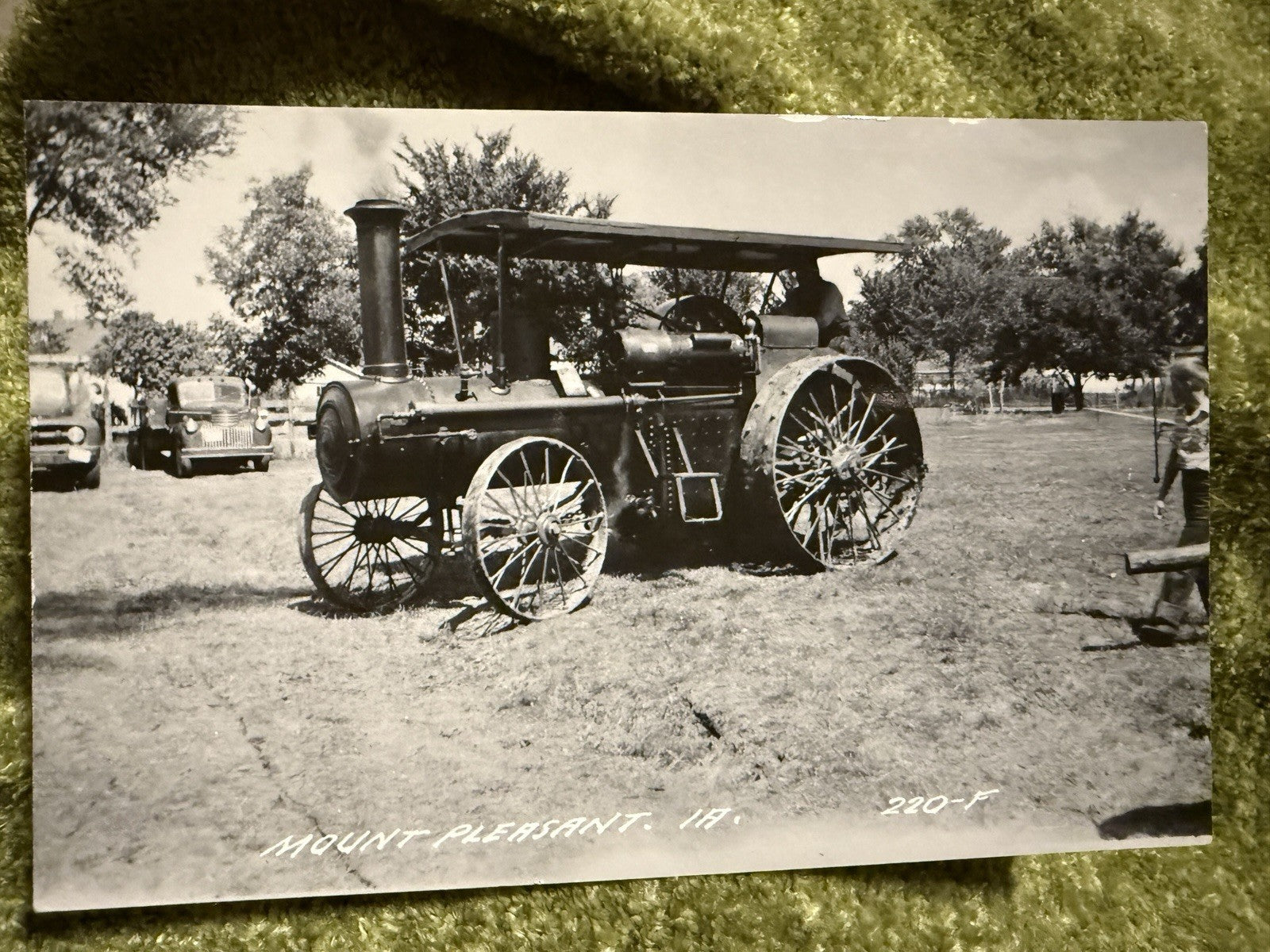 RPPC Real Photo MT PLEASANT IOWA RPPC Postcard OLD TRACTOR 220-F