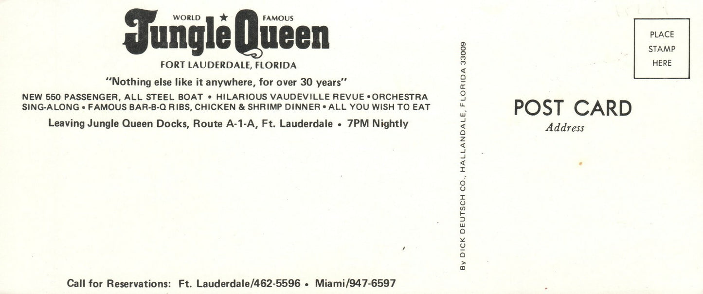 8.5x3.5 Jungle Queen Steel Boat Fort Lauderdale Florida Panoramic Postcard 