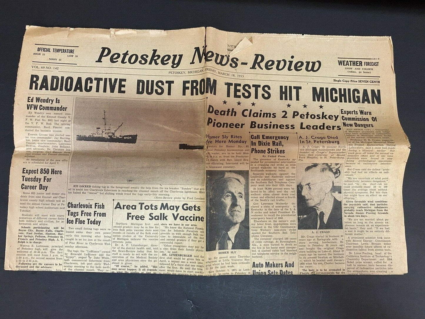 1955 Radioactive Dust From Tests hit Michigan Petoskey News review Newspaper