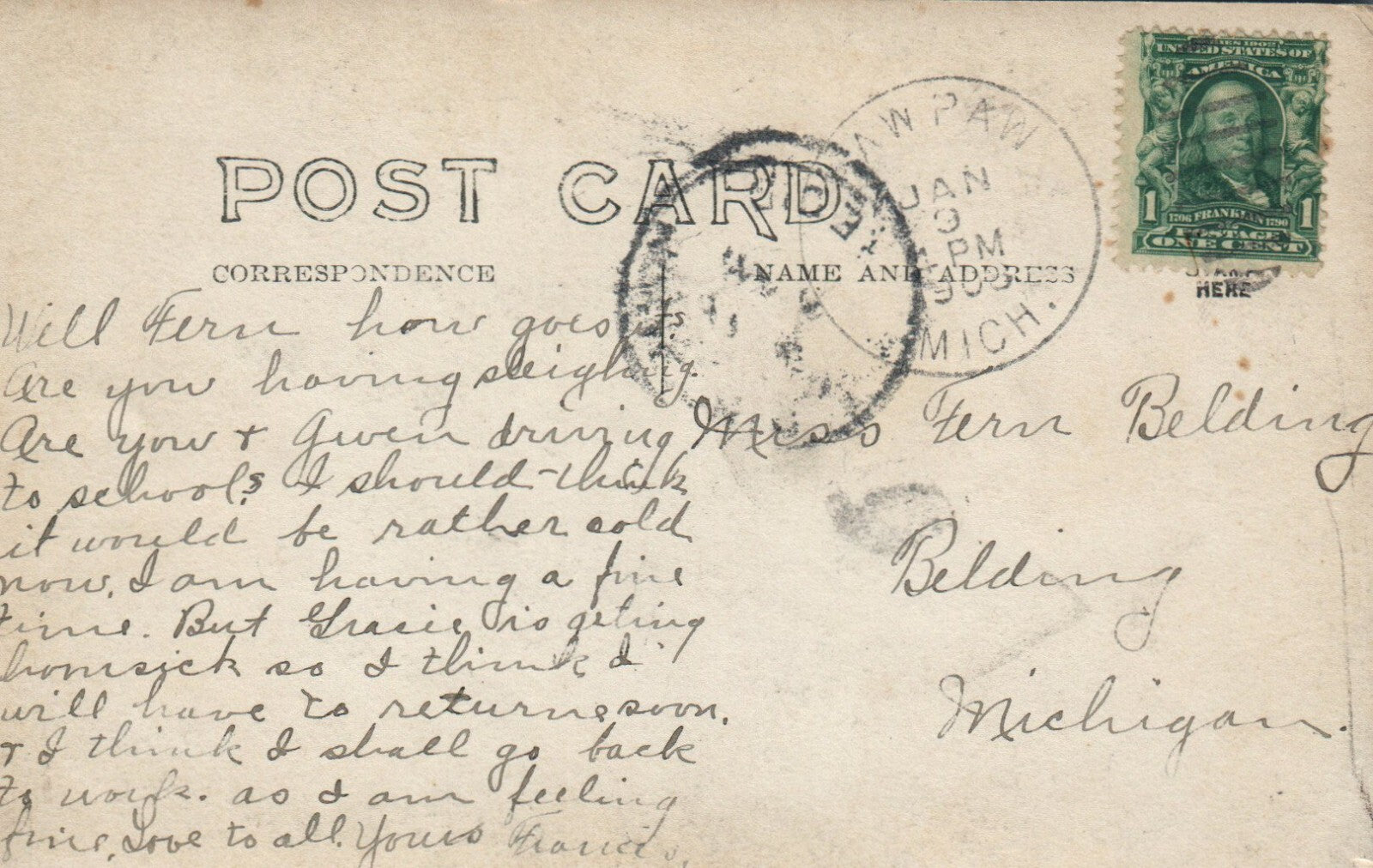 190? Birds Eye View Real Photo  Freeport  Michigan MI Postcard