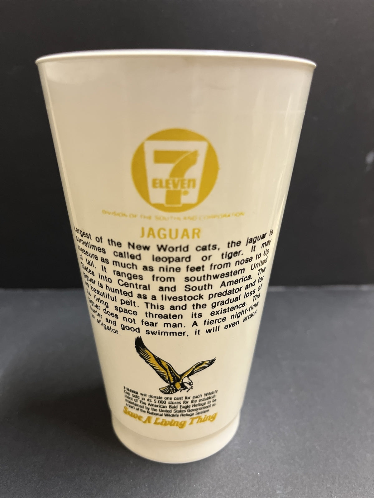 Vintage 1974 7/11 Plastic Slurpee Cup Save a Living Thing "Jaguar" 