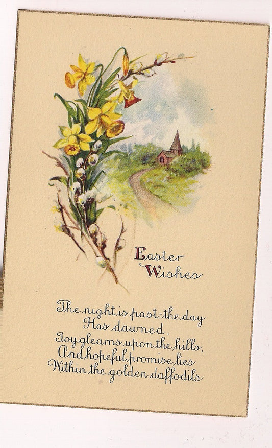Yellow Church  Daffodil  Easter Postcard