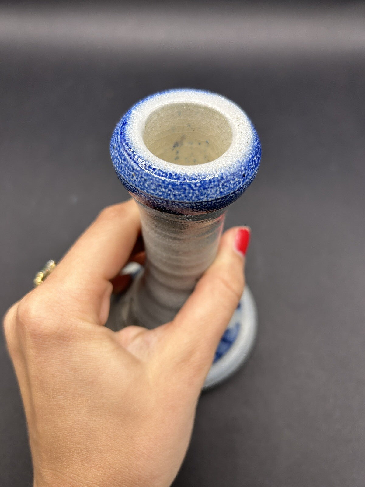  Rowe Pottery Works Candle Stick Holder Vintage 5" Cobalt Salt Glaze 1990 20A