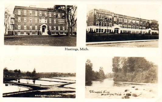 1942 Real Photo Hastings Hospital High School River Michigan Mich MI Postcard
